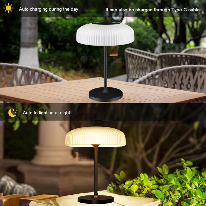 MOLEBIT LED Solar Table Lamp, IP65 Waterproof, Touch Control, 3 Modes, USB-C Charging, White Dome Shade with Black Base, Indoor Outdoor Use (White) - Image 4